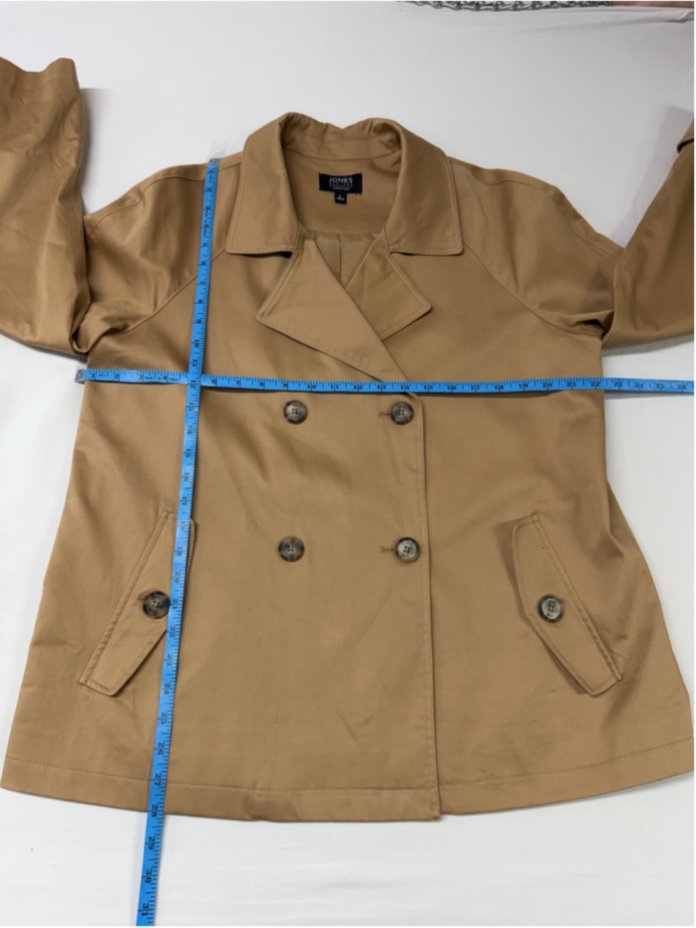Jones Neutral Double Breasted Woman’s Peacoat Trench Blazer Tan Beige Size L - Picture 5 of 7